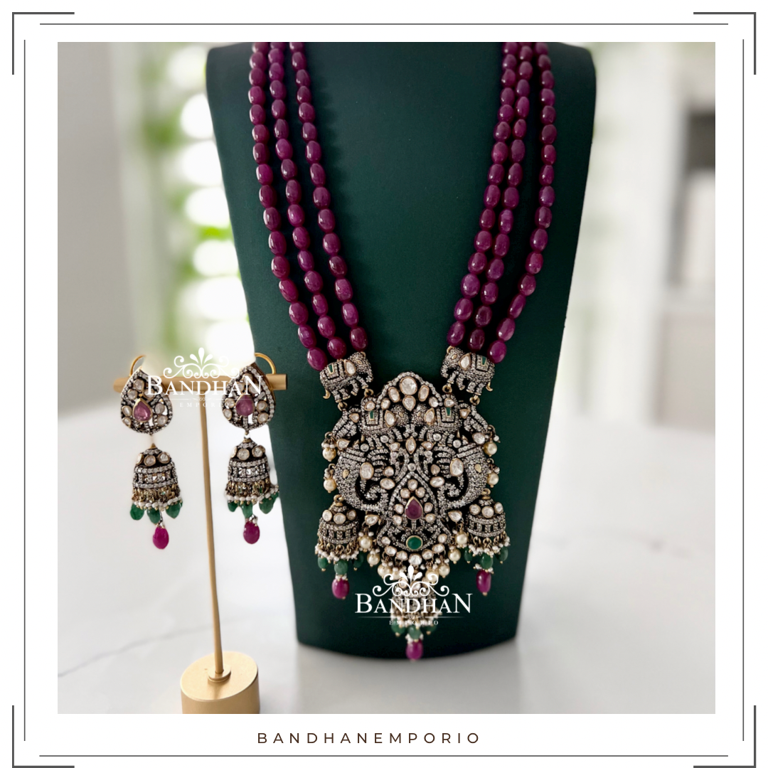 Pure 92.5 Silver Polki Victorian Necklace set