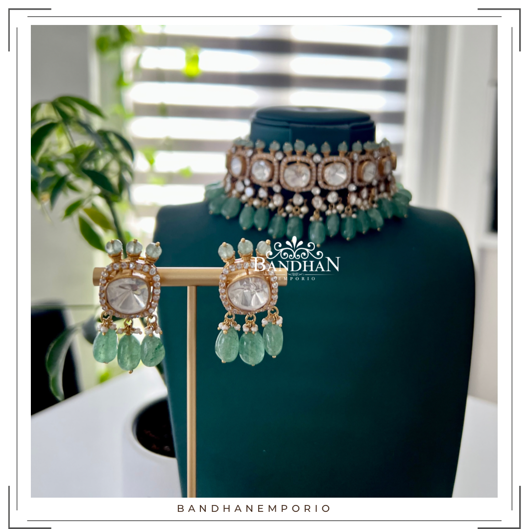 Pure 92.5 Silver Polki Choker Set - Best Seller