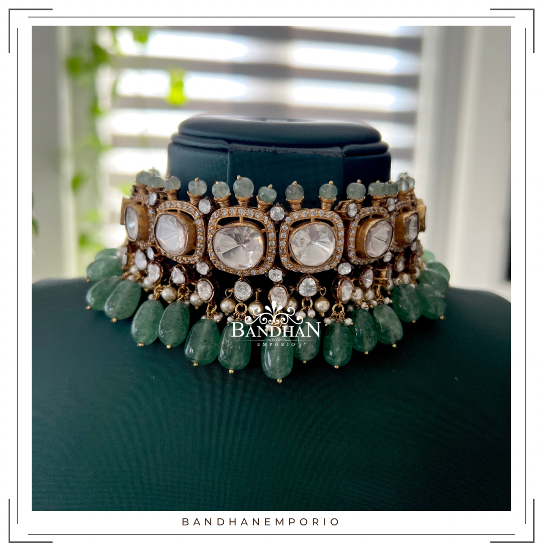 Pure 92.5 Silver Polki Choker Set - Best Seller