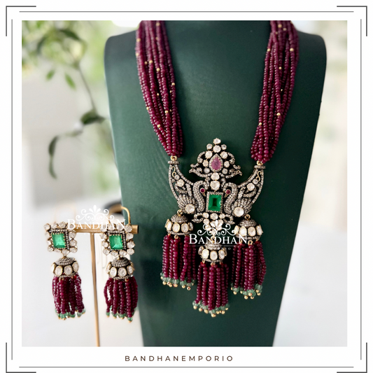 Pure 92.5 Silver Polki Victorian Necklace set