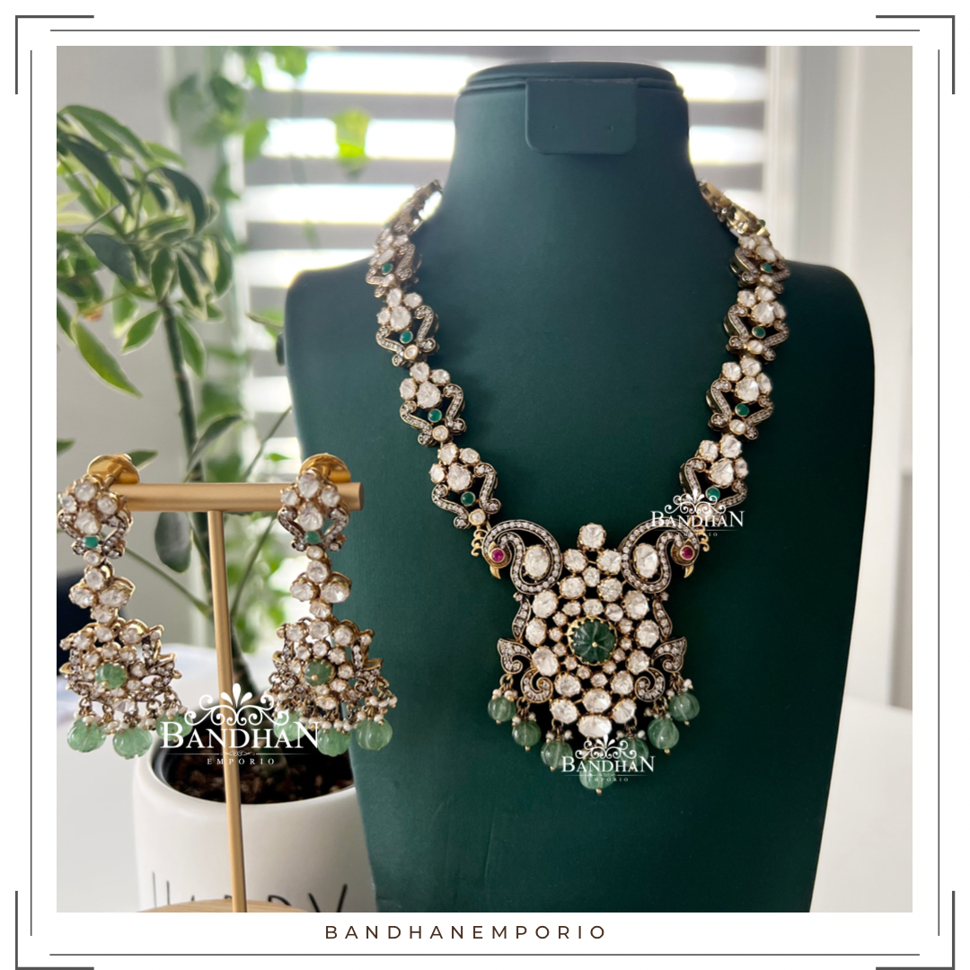 Pure 92.5 Silver Polki Victorian Necklace set