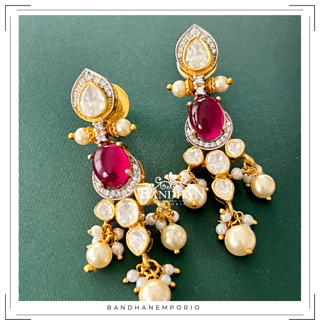 Pure 92.5 Silver Moissanite Polki Navratan Necklace