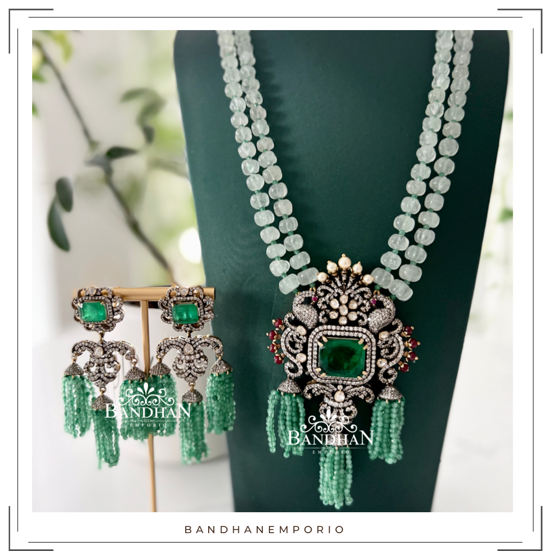 Pure 92.5 Silver Polki Victorian Necklace set - 30% OFF - FINAL SALE