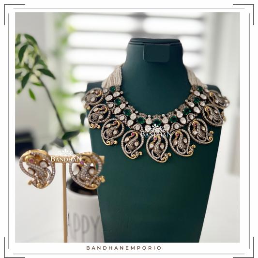 Pure 92.5 Silver Polki Choker Set