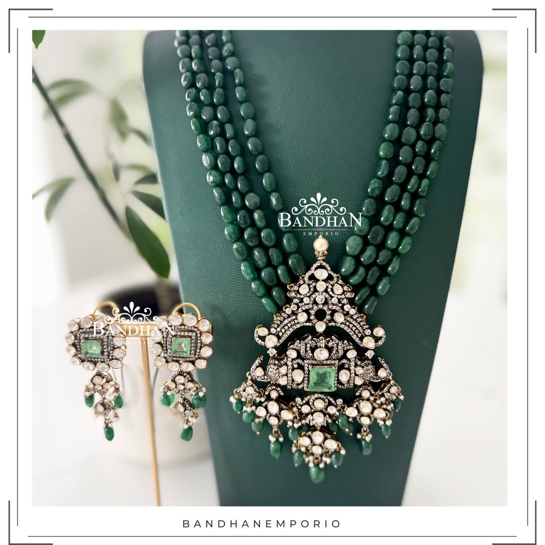 Pure 92.5 Silver Polki Victorian Necklace set - 30% OFF - FINAL SALE