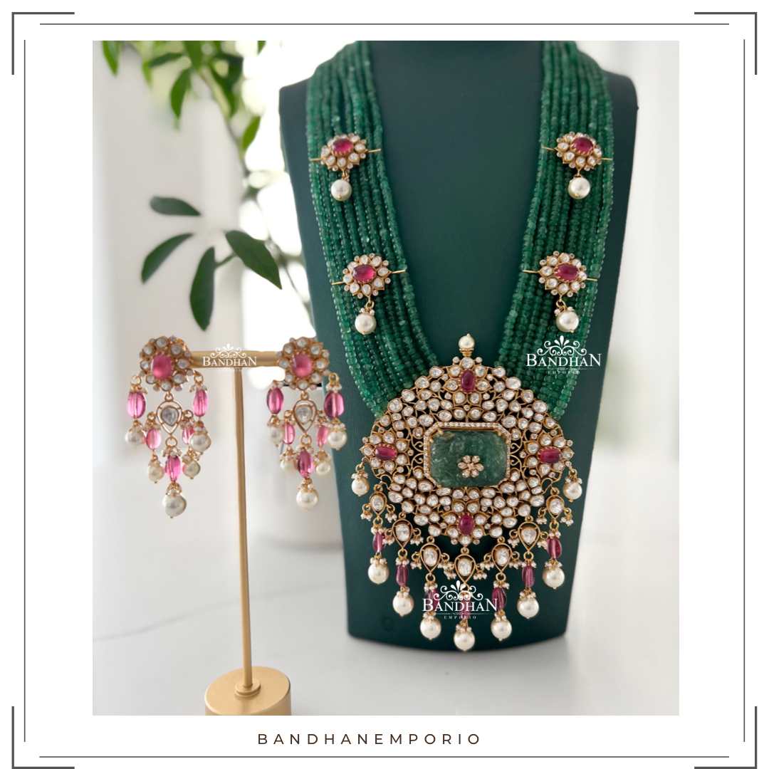Pure 92.5 Silver Polki Necklace set