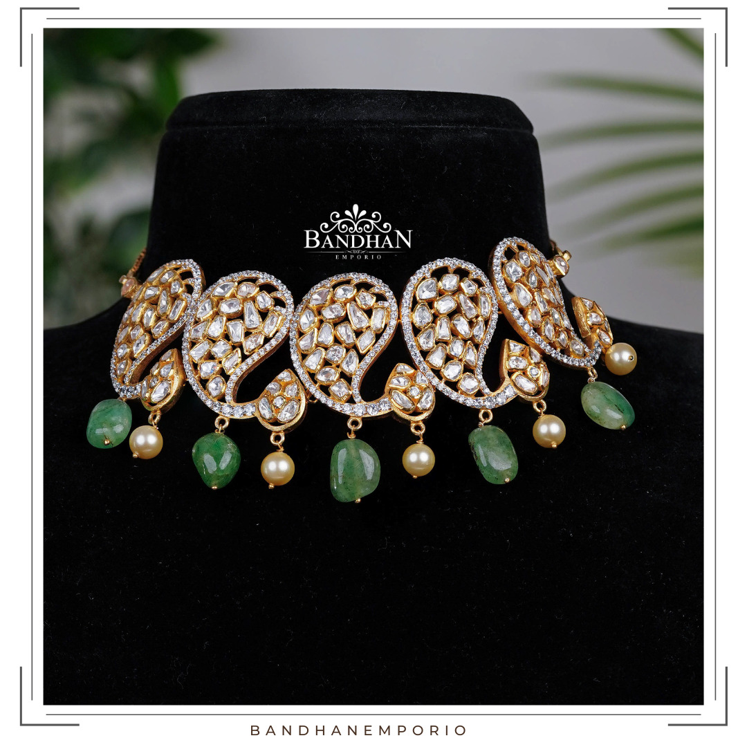 Pure 92.5 Silver Polki Choker Set