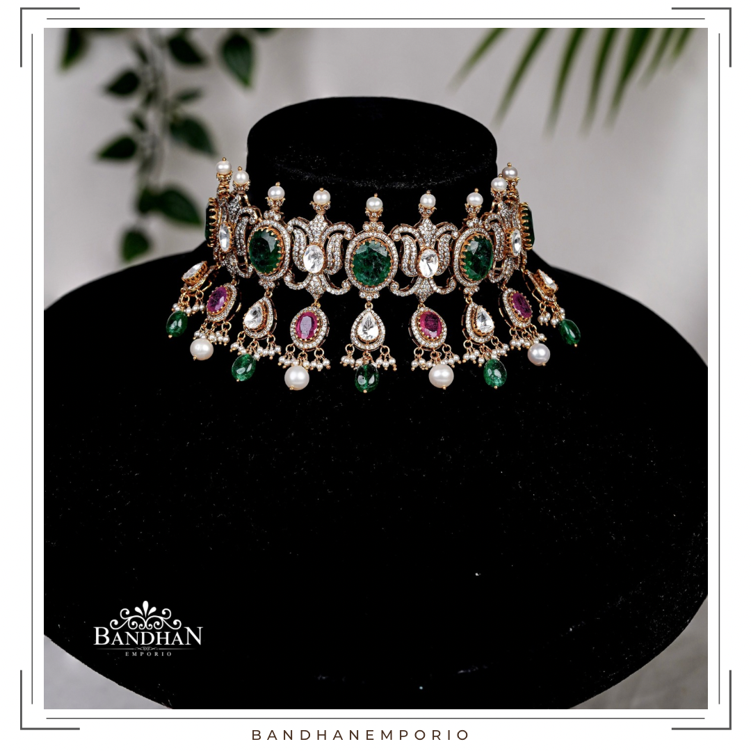 Pure 92.5 Silver Polki choker Set