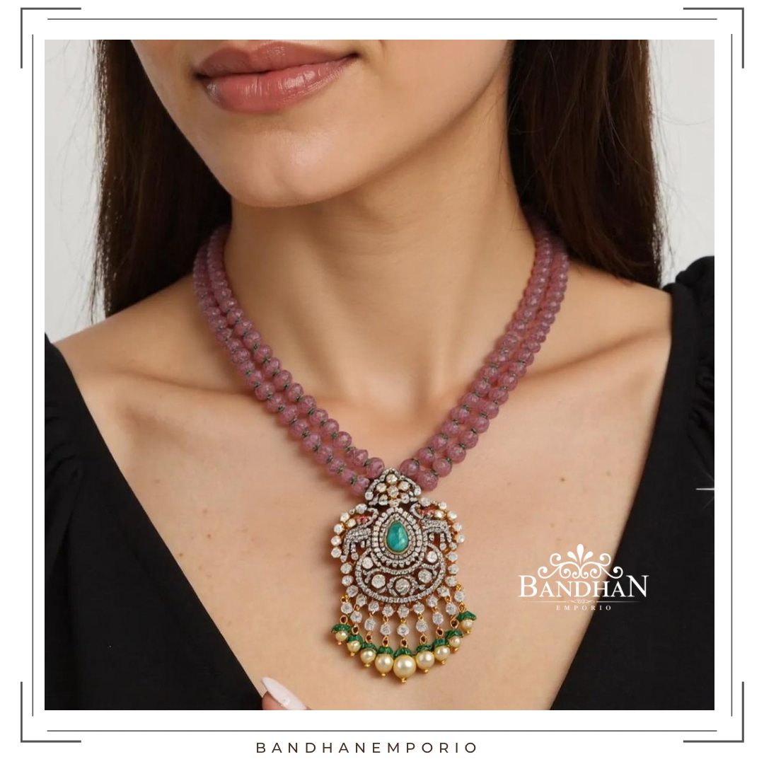 Pure 92.5 Silver Polki Necklace set