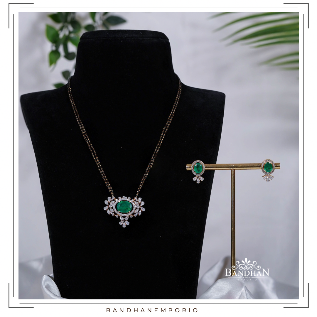 Pure 92.5 Silver Black beads Necklace Set