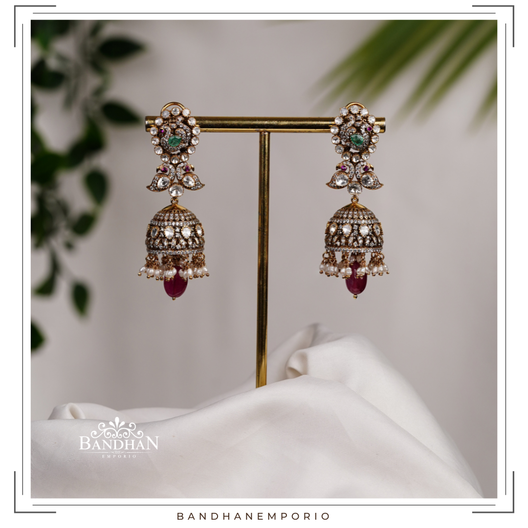 Pure 92.5 Silver Polki Jhumkas