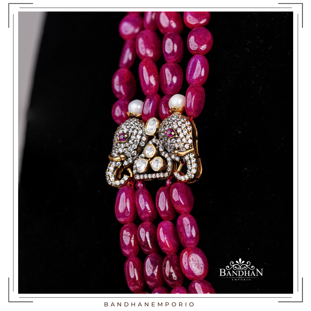 Pure 92.5 Silver Polki Victorian Necklace set