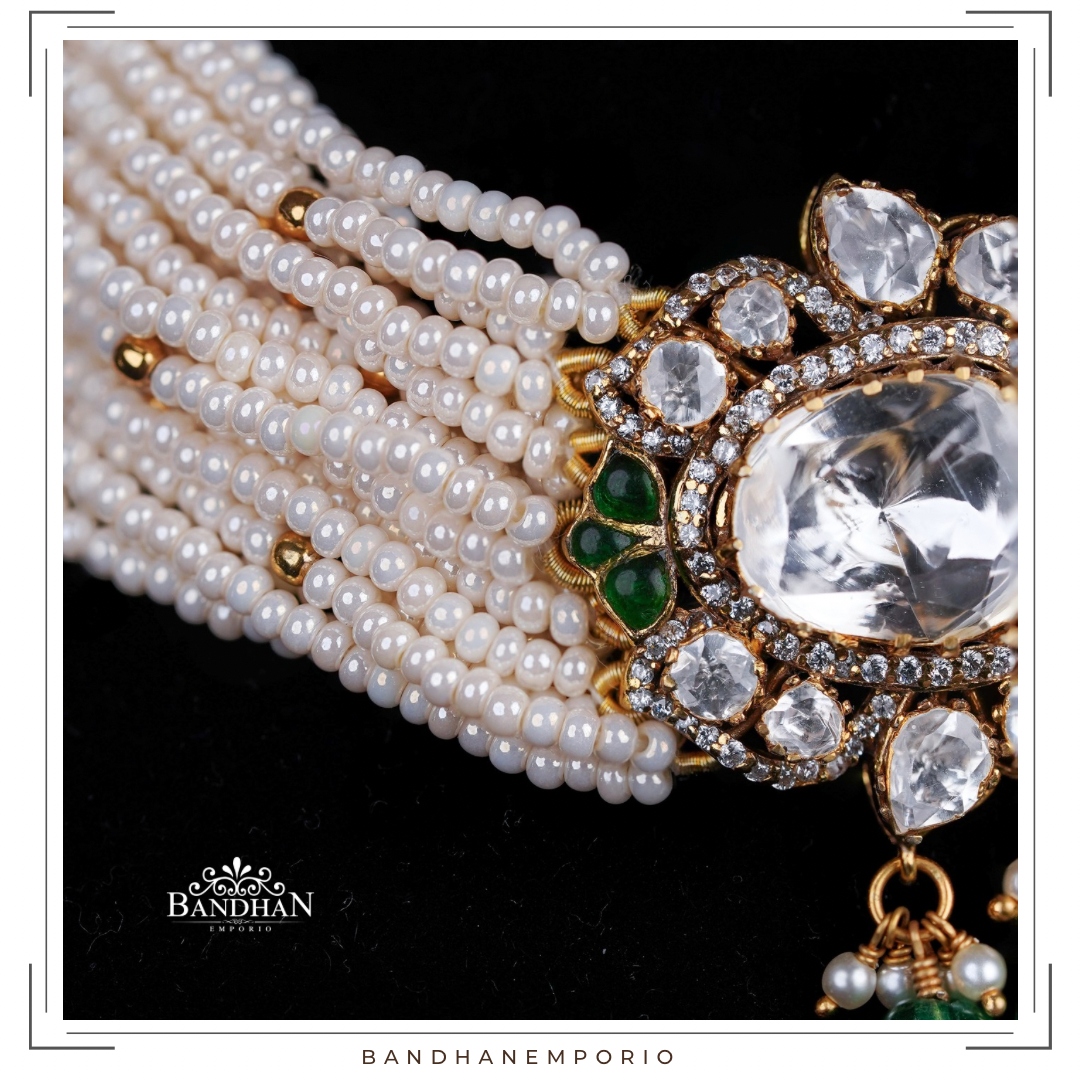 Pure 92.5 Silver Polki choker Set