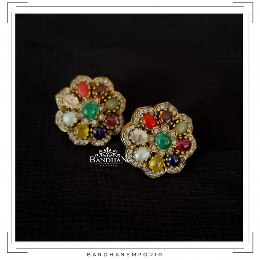 Pure 92.5 Silver Navratan Studs