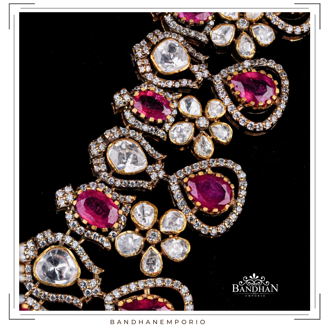 Pure 92.5 Silver Polki Necklace set