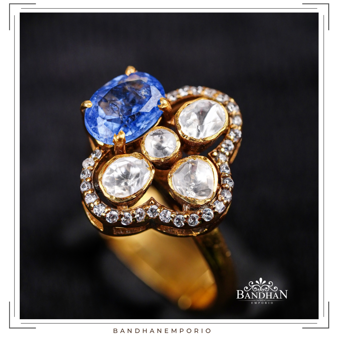 Pure 92.5 Silver Sapphire Finger Ring