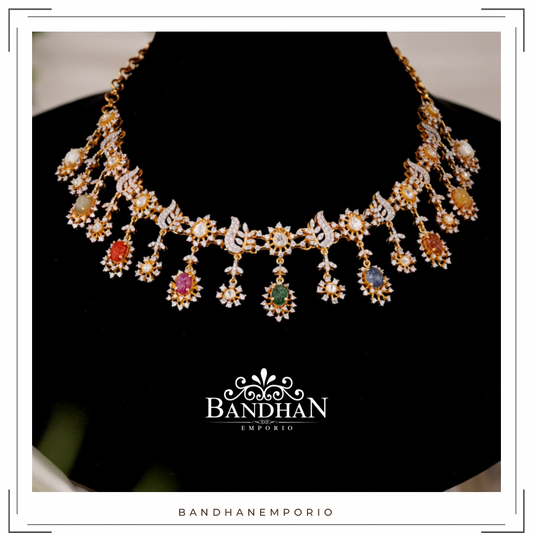 Pure 92.5 Silver Diamond Finish Necklace set