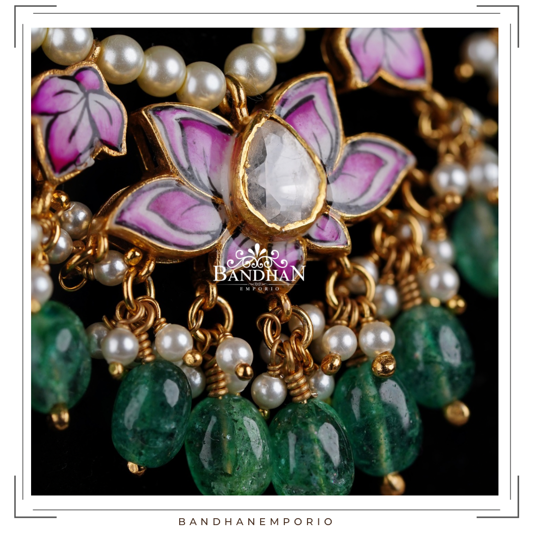 Pure 92.5 Silver Meenakari Necklace set