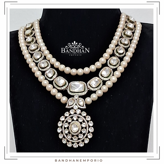 Pure 92.5 Silver Polki Necklace set