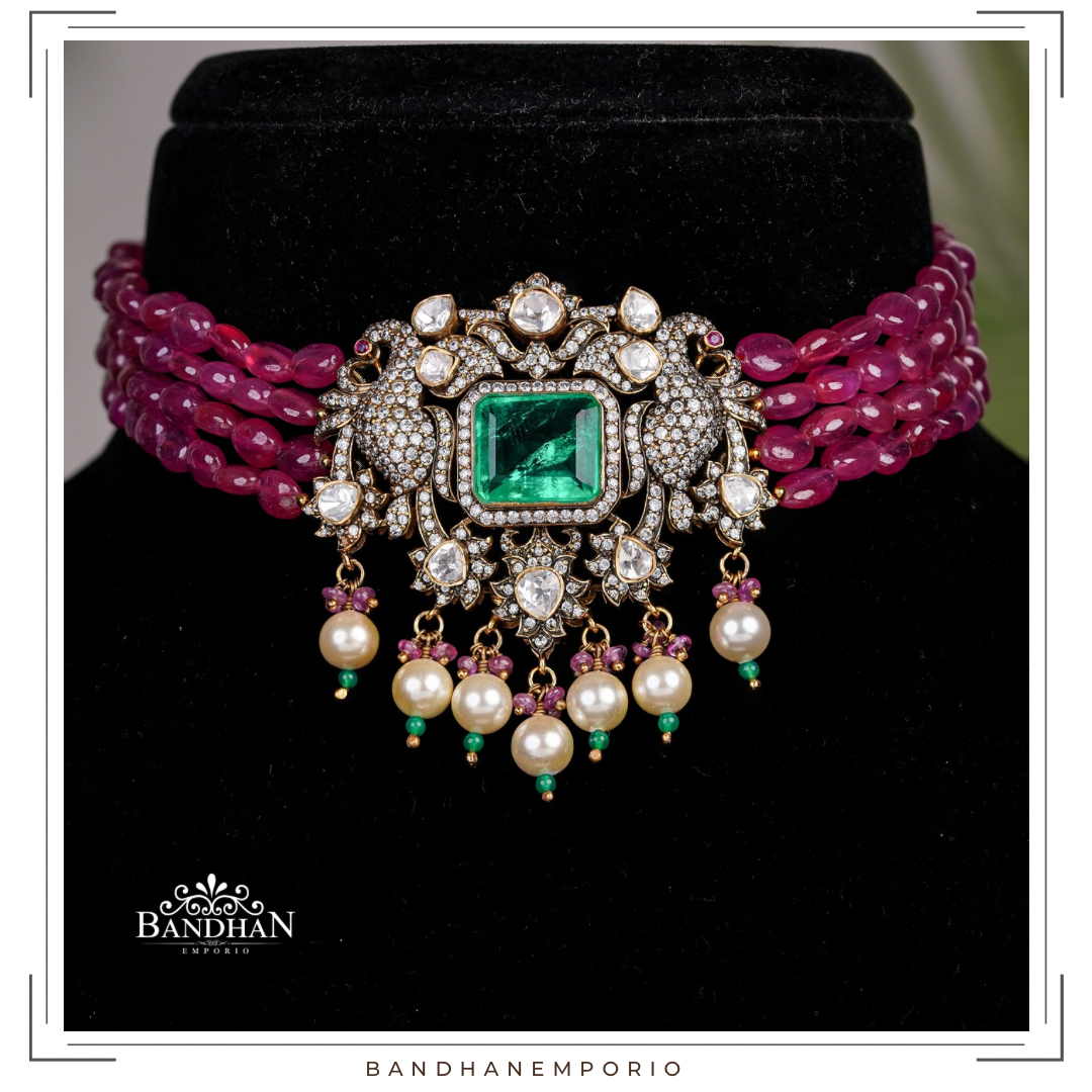 Pure 92.5 Silver Polki choker Set