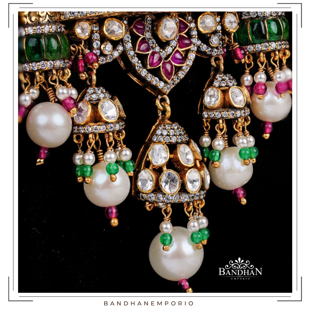 Pure 92.5 Silver Polki Victorian Necklace set