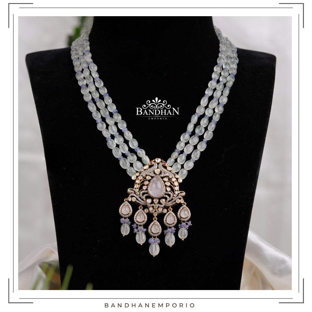 Pure 92.5 Silver Polki Victorian Necklace set