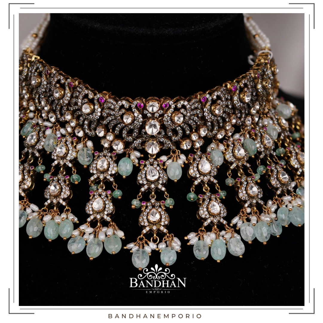 Pure 92.5 Silver Polki choker Set