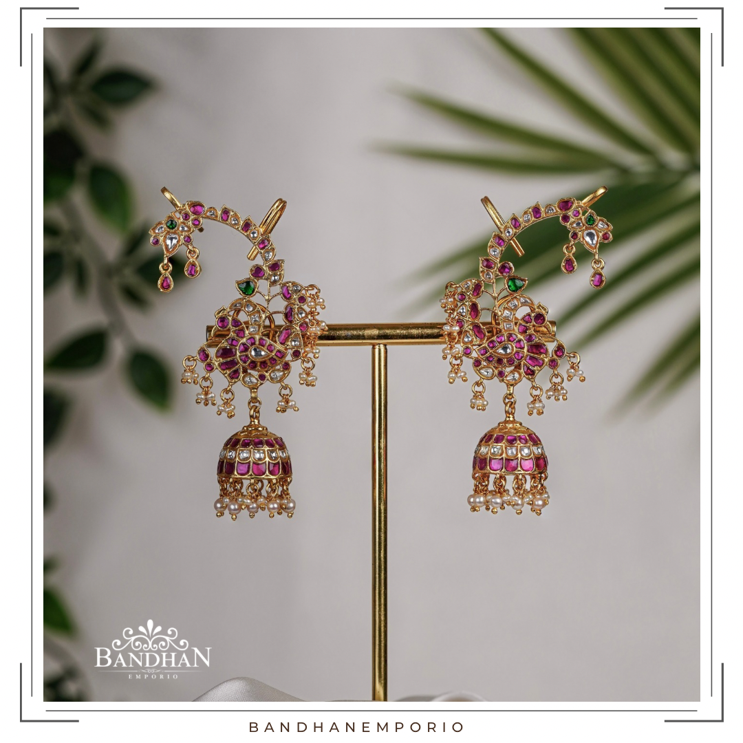 Pure 92.5 Silver Kundan Jadau Earcuff Jhumkas