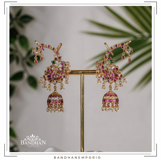 Pure 92.5 Silver Kundan Jadau Earcuff Jhumkas