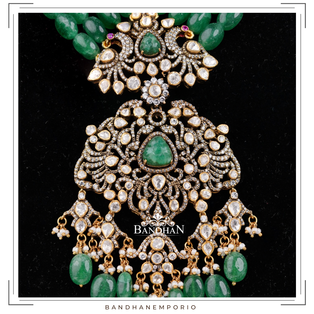 Pure 92.5 Silver Polki Victorian Necklace set