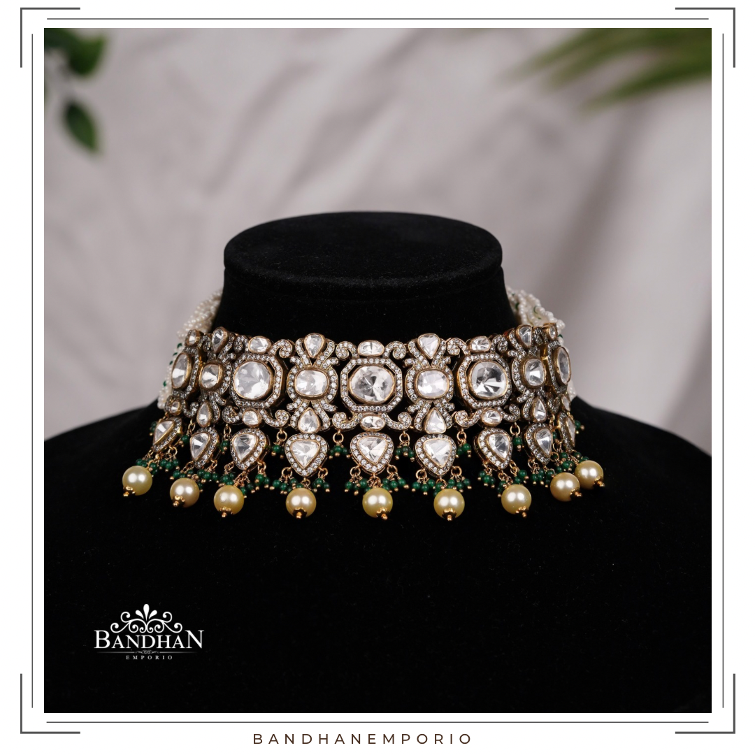 Pure 92.5 Silver Polki choker Set