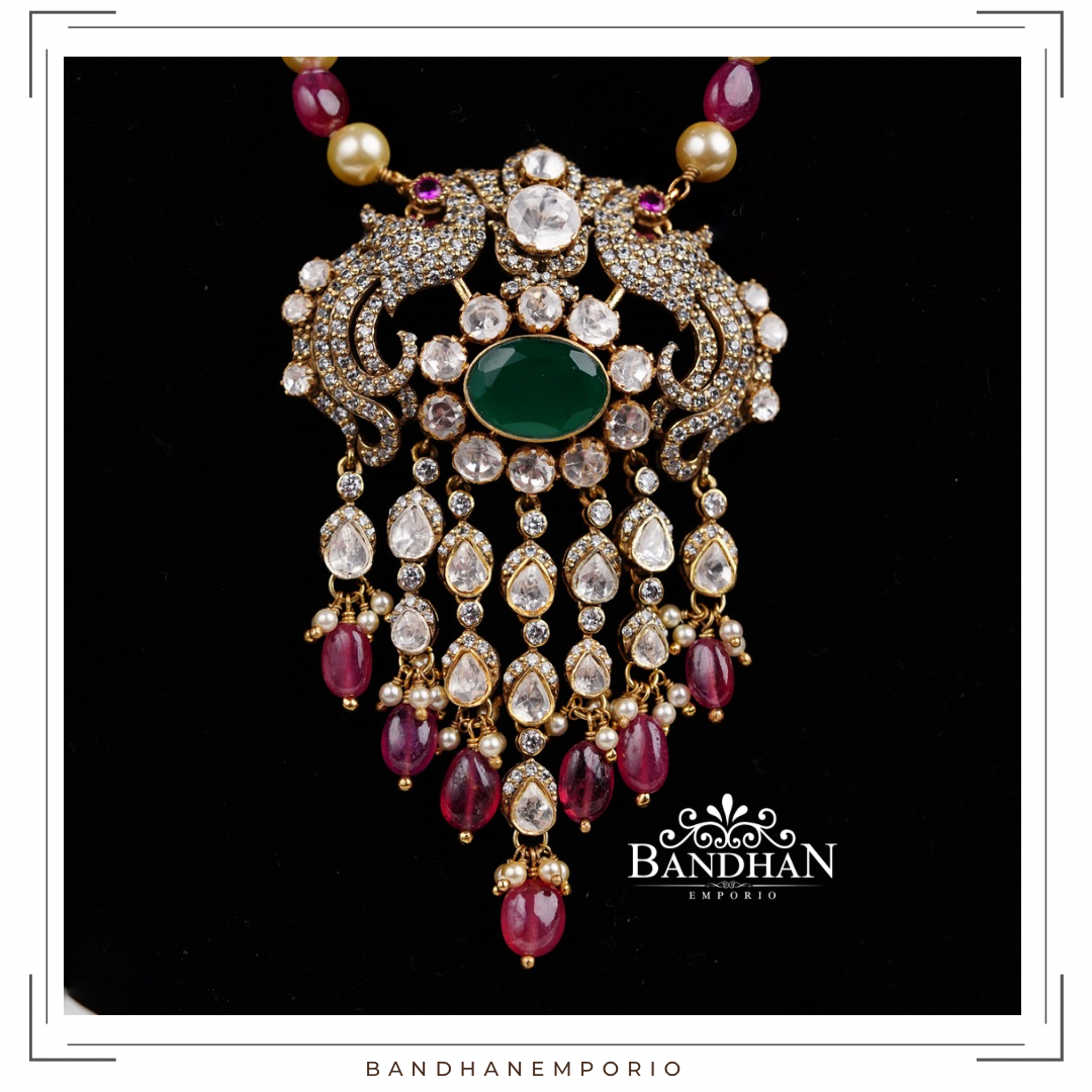 Pure 92.5 Silver Polki Victorian Pendant set