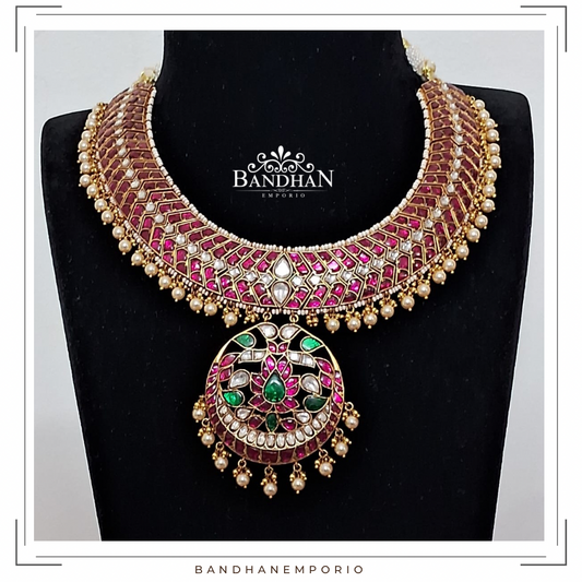 Pure 92.5 Silver Kundan Necklace set