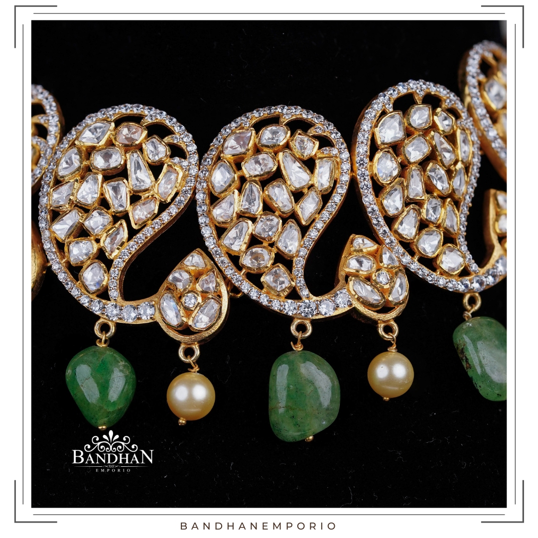 Pure 92.5 Silver Polki Choker Set