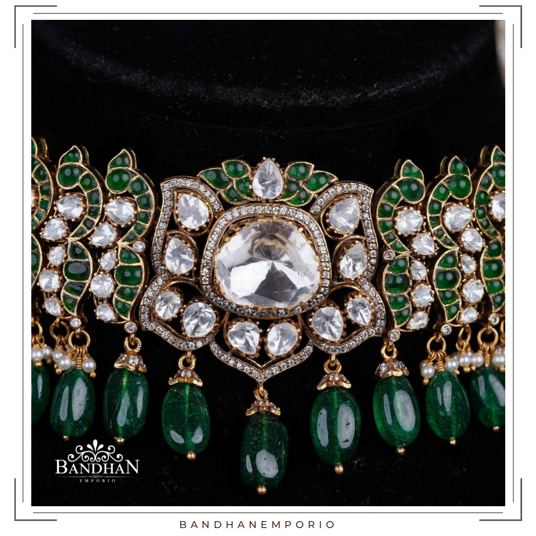 Pure 92.5 Silver Polki choker Set