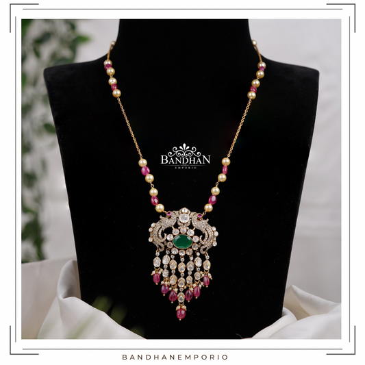 Pure 92.5 Silver Polki Victorian Pendant set