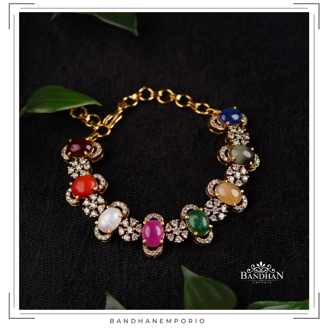 Pure 92.5 Silver Navratan Bracelet
