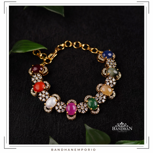 Pure 92.5 Silver Navratan Bracelet