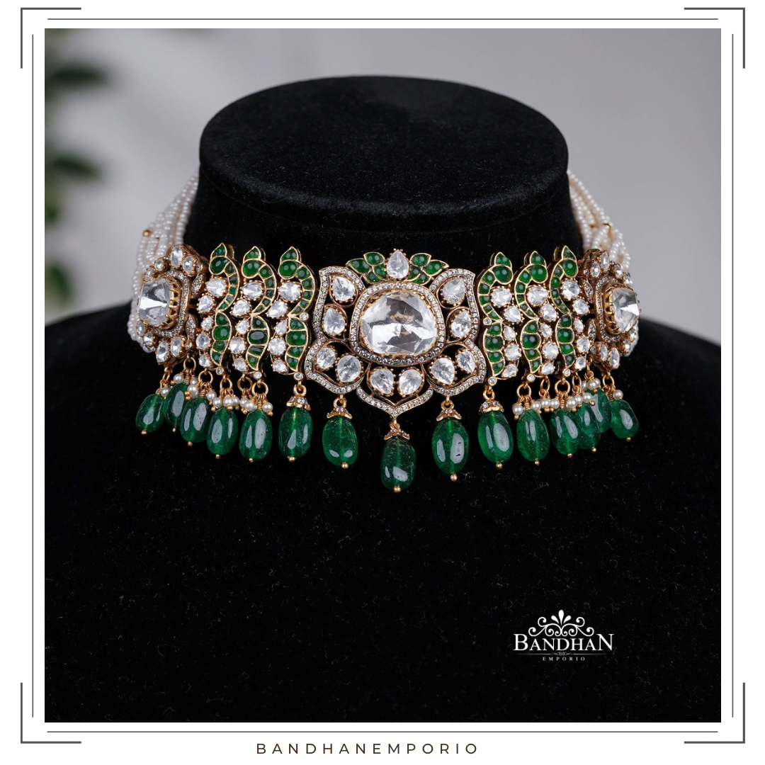 Pure 92.5 Silver Polki choker Set