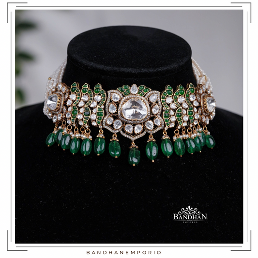 Pure 92.5 Silver Polki choker Set