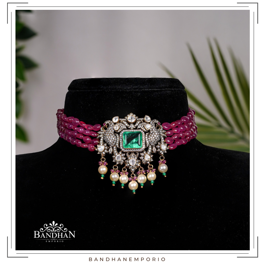 Pure 92.5 Silver Polki choker Set