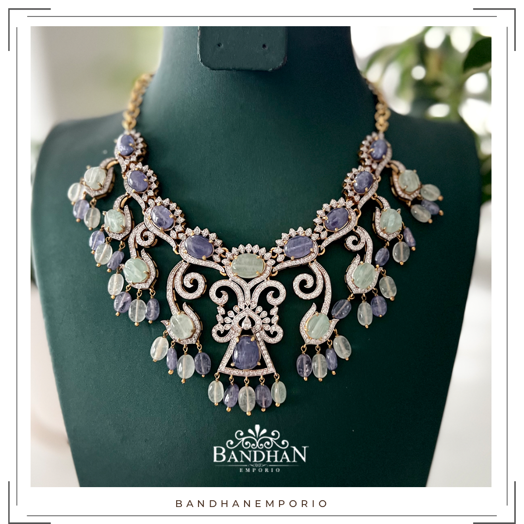 Pure 92.5 Silver Diamond Finish Necklace Set