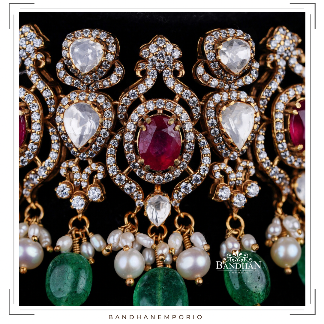 Pure 92.5 Silver Polki choker Set