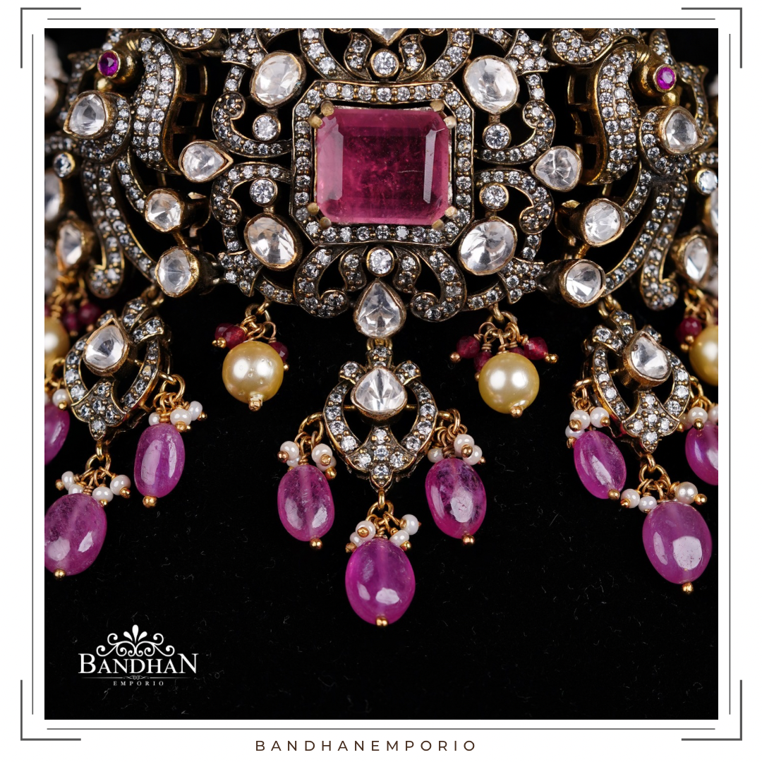 Pure 92.5 Silver Polki choker Set