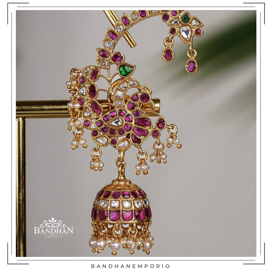 Pure 92.5 Silver Kundan Jadau Earcuff Jhumkas