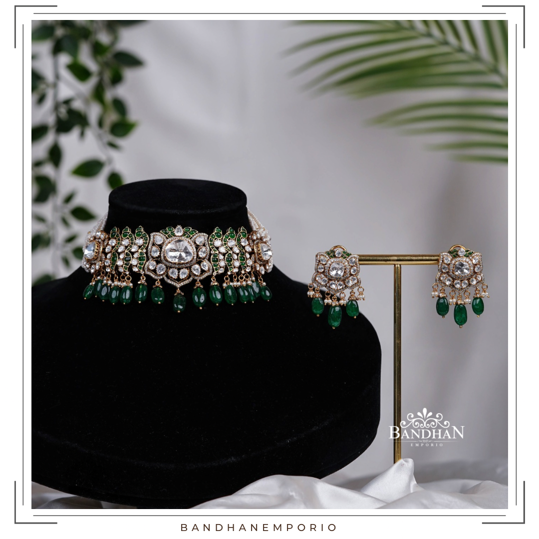 Pure 92.5 Silver Polki choker Set