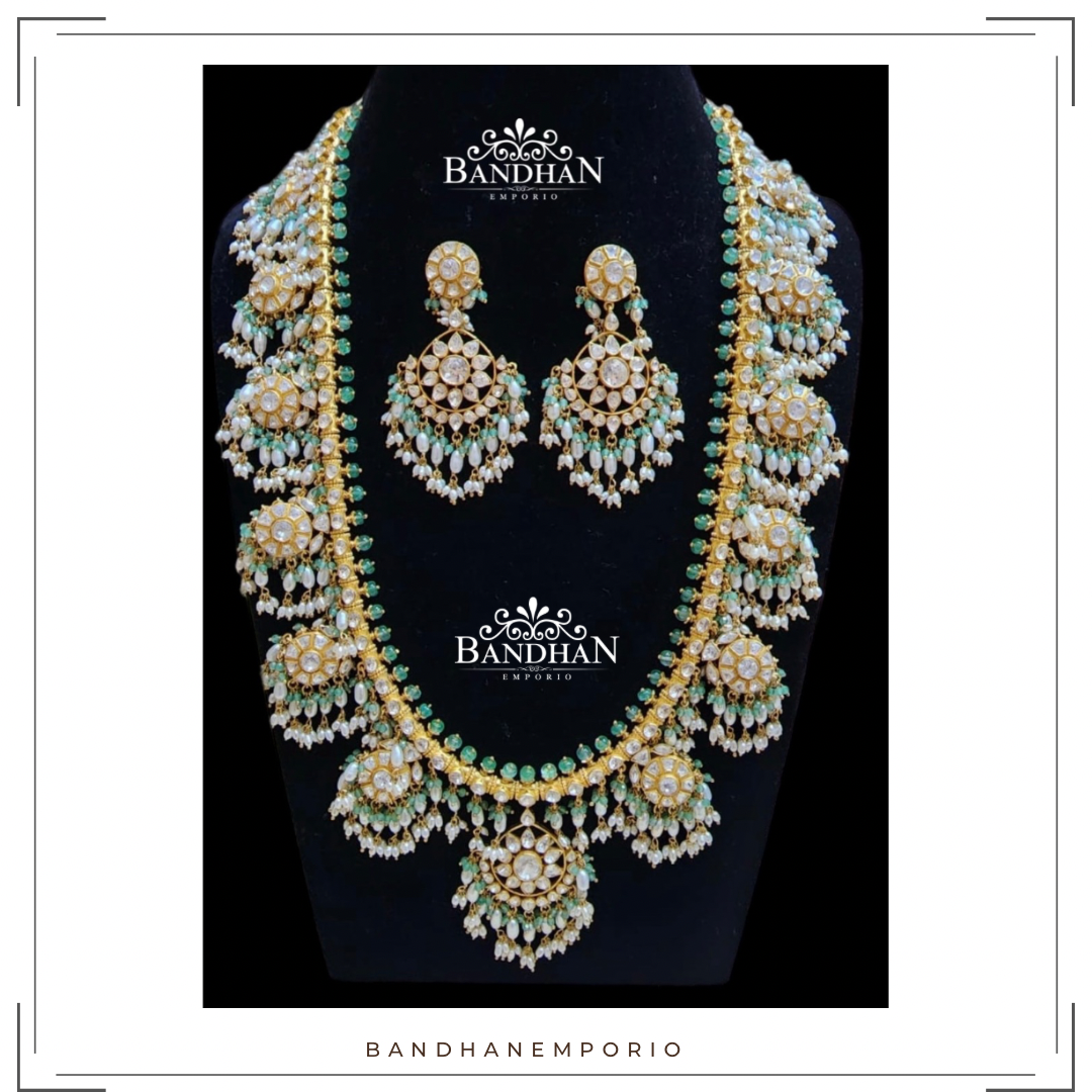 Pure 92.5 Silver Polki Guthapusalu Necklace set
