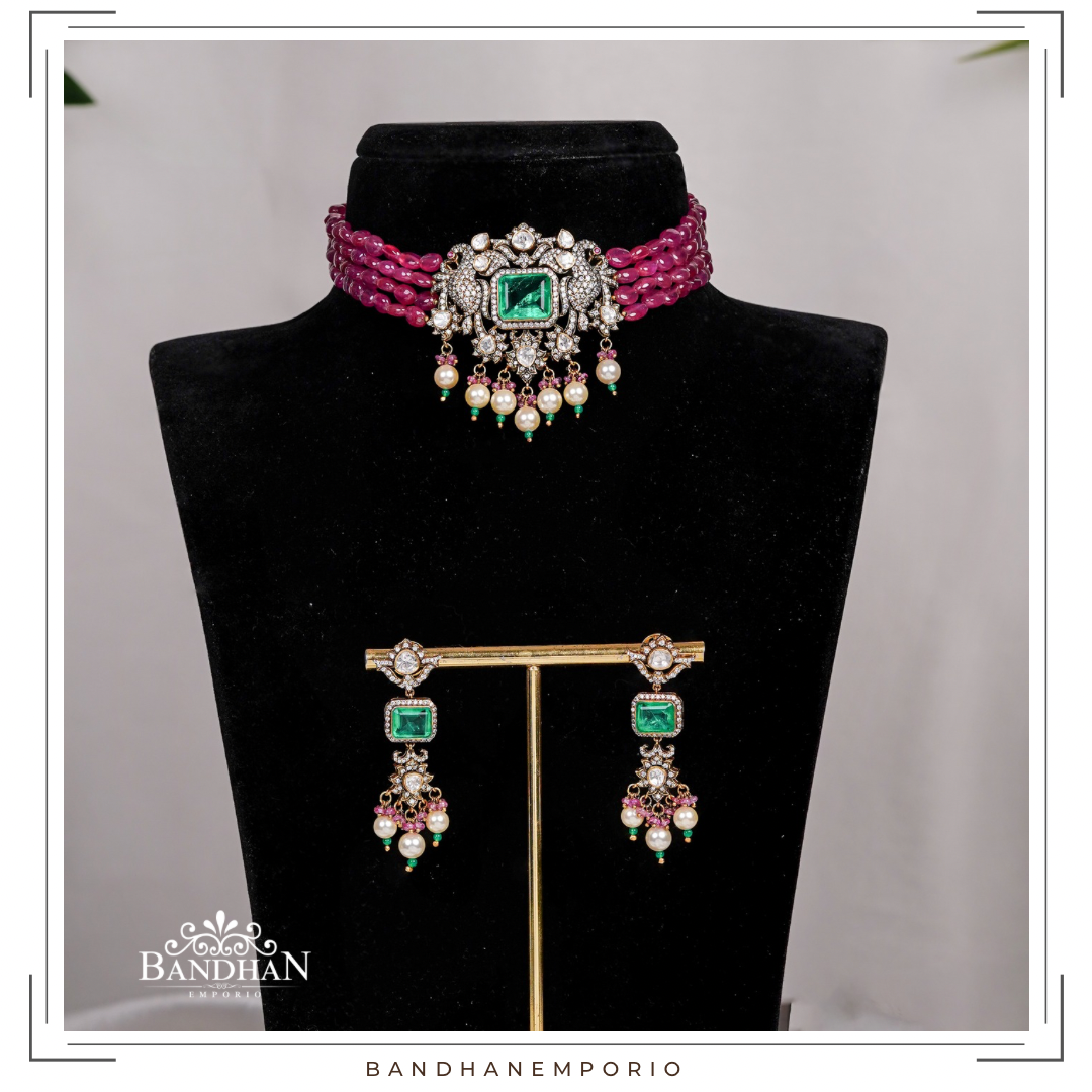 Pure 92.5 Silver Polki choker Set