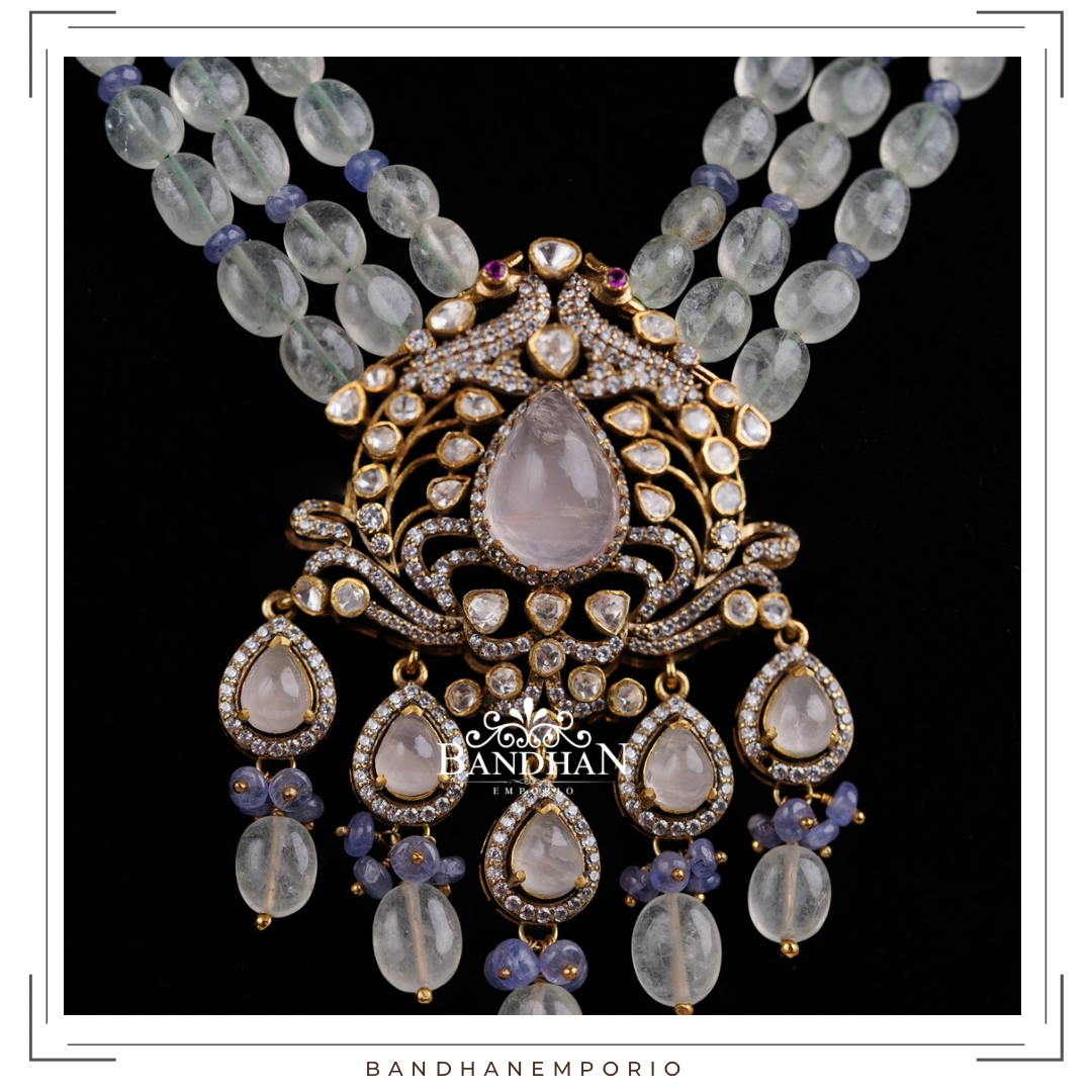 Pure 92.5 Silver Polki Victorian Necklace set