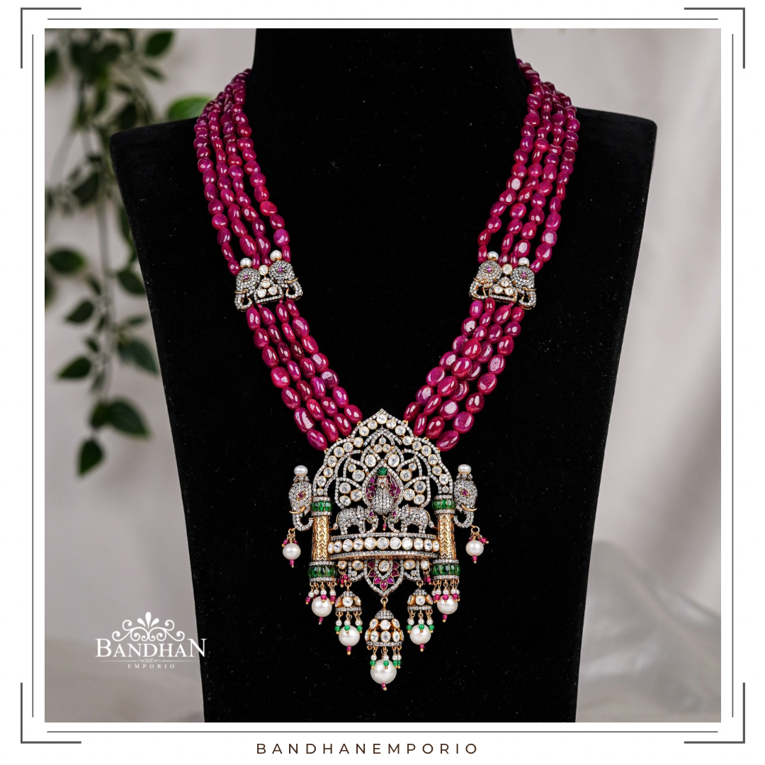 Pure 92.5 Silver Polki Victorian Necklace set